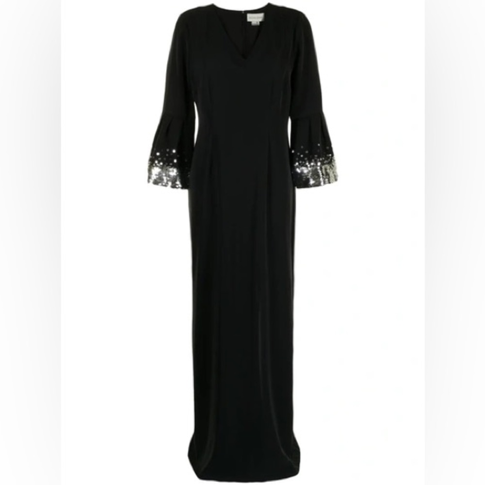 Sachin & Babi Sequin-embellished Cuff Black Satin Dress, size 8